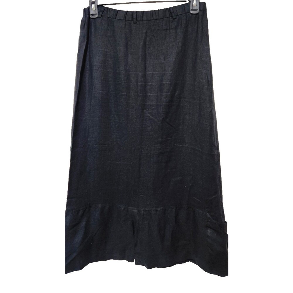 RONI BIS Black Linen Midi Skirt Size S Lagenlook Pockets Women Casual Minimalist